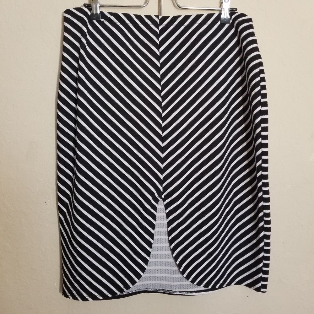 Womens Split Front Skirt XL Striped Navy White